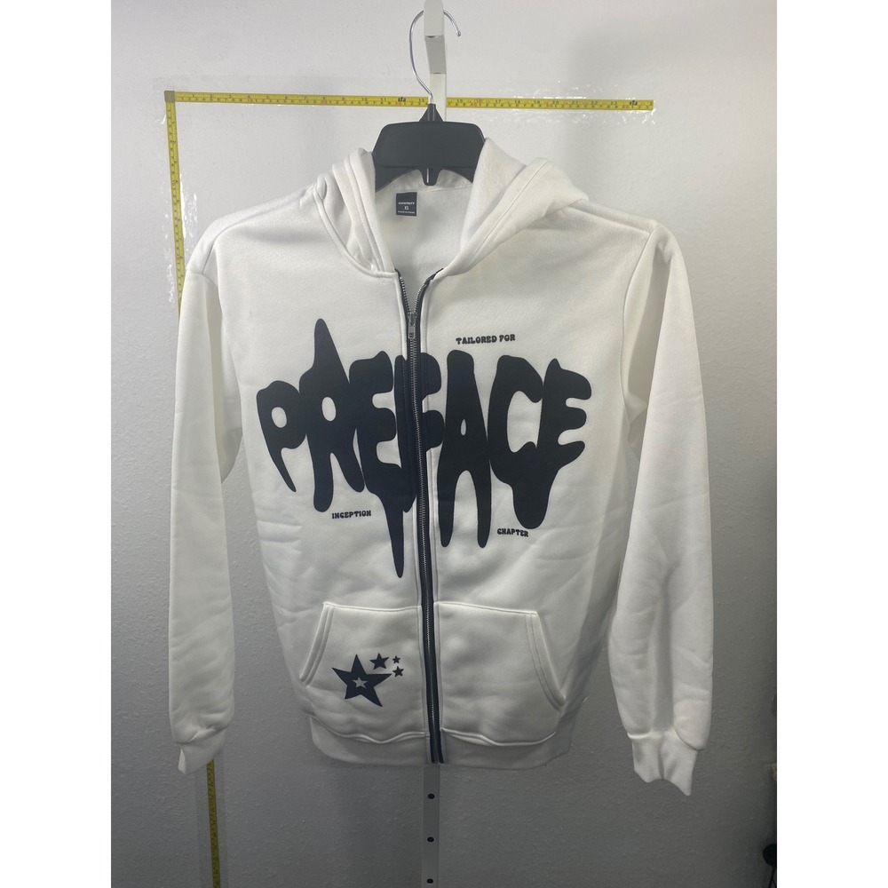 Manfinity Mens Preface Graphic Zip Up Hoodie White Streetwear Star Print XS